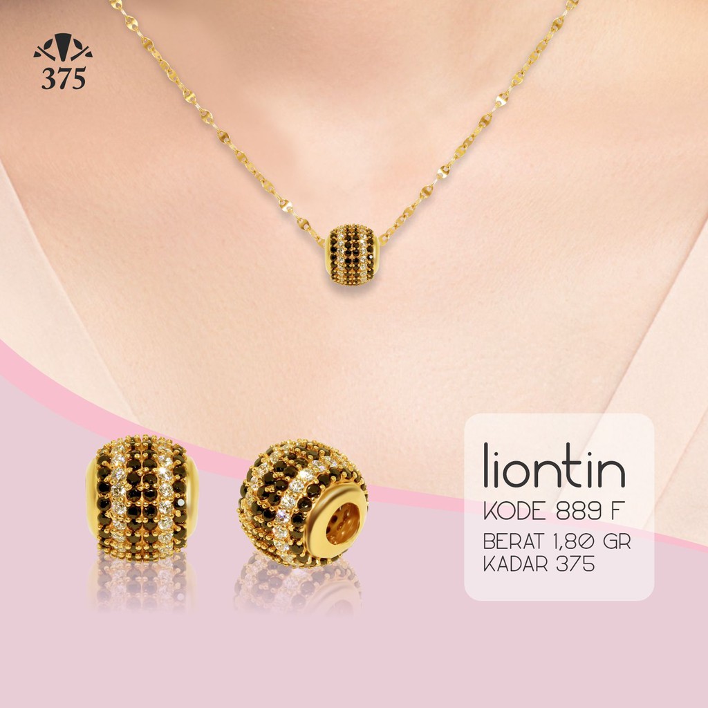 LIONTIN BLUSUKAN / CHARM GELANG BULAT KOMBINASI BATU HITAM EMAS ASLI