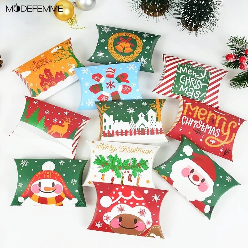 10pcs / Set Kotak Permen / Cokelat Bentuk Bantal Untuk Dekorasi Natal