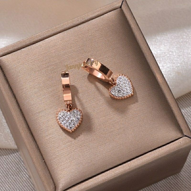 Anting Titanium Anti Karat Tidak Alergi Full Permata Love Cinta Rosegold AP-5F