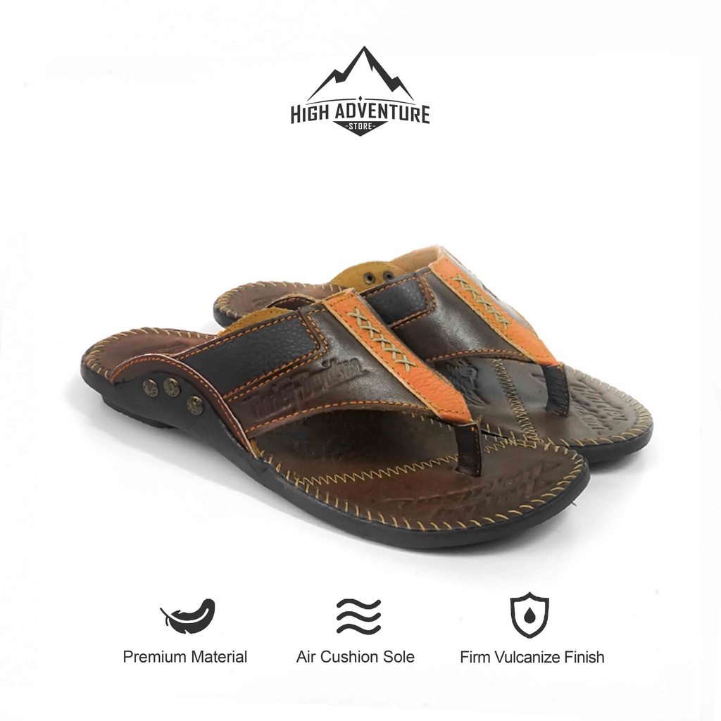 Sandal Kulit Asli - Sandal Kulit Pria Harley Davidson - Sandal Casual - Sandal Selop REMPEL TAN