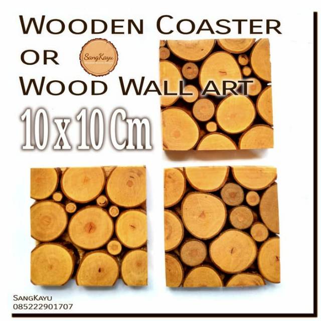 Wooden coaster/Wood Wall art 10x10 cm bisa untuk tatakan atau hiasan