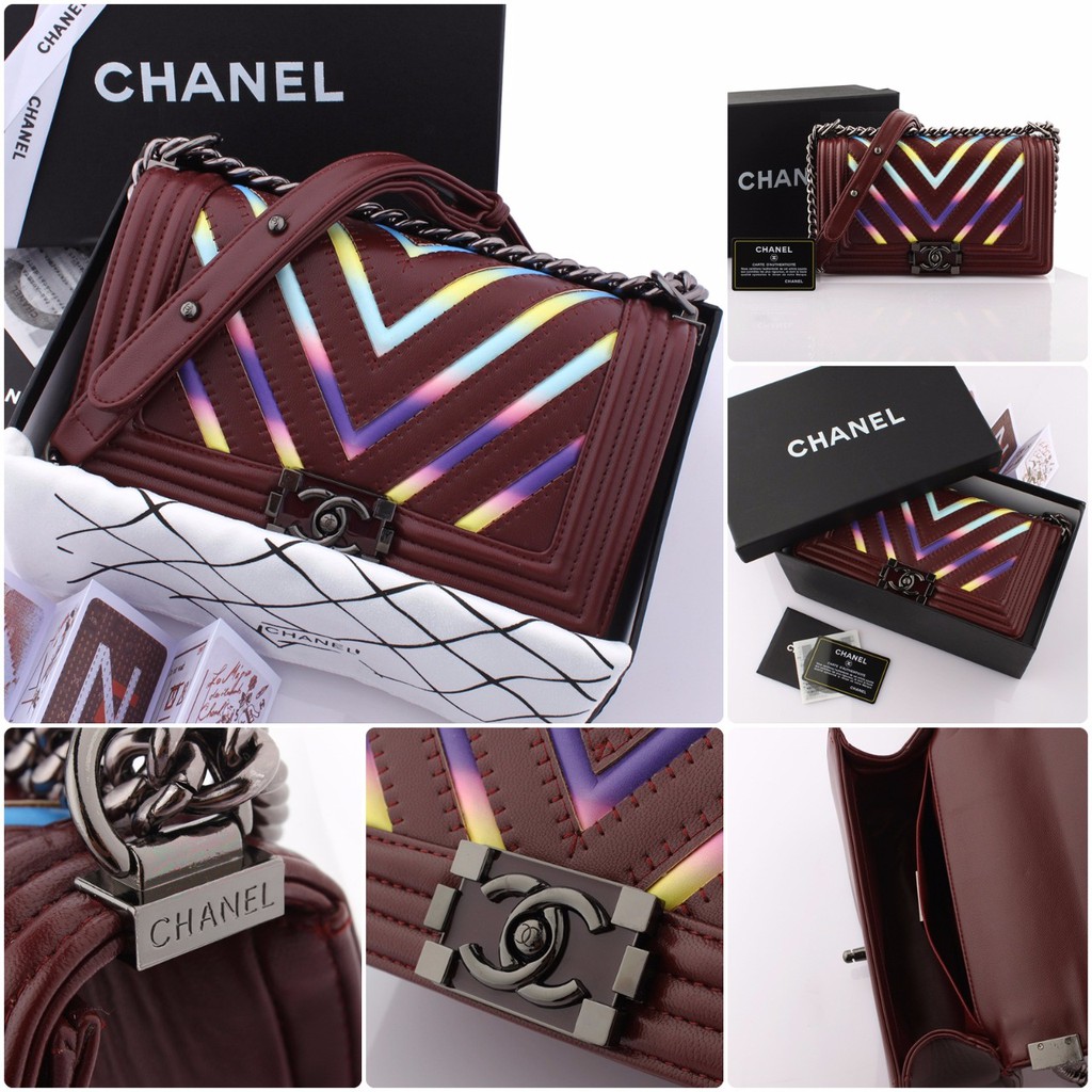 Chanel Boy Iridescent Chevron M3848 / 9066 Include BOX