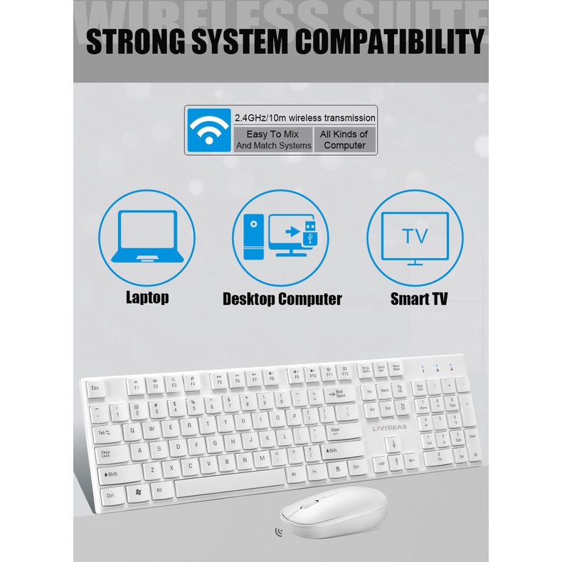 Livideas 2.4g Wireless Keyboard Mouse Set For Notebook Laptop Desktop PC