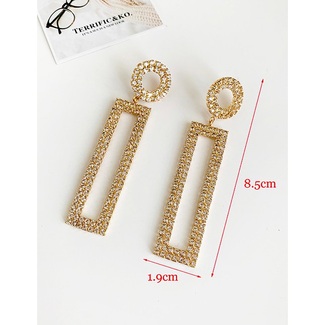 LRC Anting Tusuk Fashion Gold Alloy Studded Rectangular Stud Earrings D45531