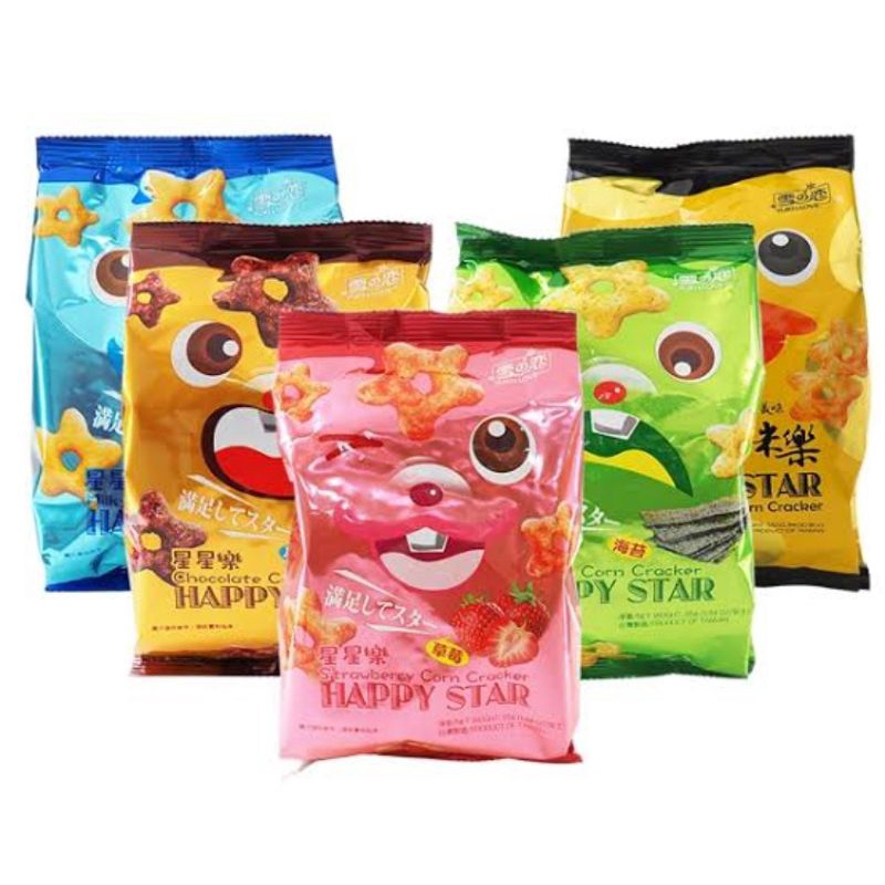 

Happy Star Corn Cracker Milk/Strawberry/Seaweed/Chocolate 55gr/Import