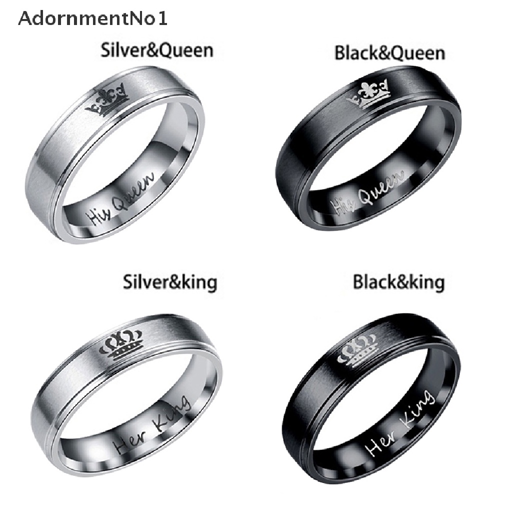 (AdornmentNo1) Cincin Stainless Steel Motif Tulisan HIS QUEEN / HER KING Untuk Pasangan / Pria / Wanita