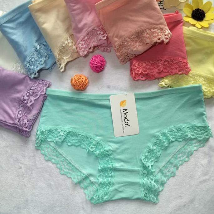 Celana dalam wanita G string Lingerie Thong Bahan katun C099 - Turquoise