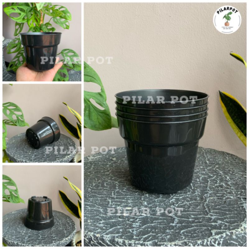 pot bunga tanaman plastik hitam polos 10cm - HITAM POLOS MINI 10