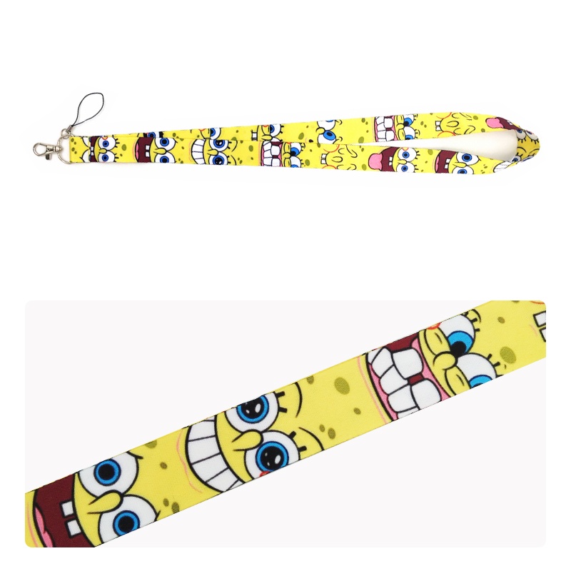 Lanyard Leher Motif Kartun SpongeBob Kechain SquarePants Untuk Smartphone / Kamera / Gantungan Kunci