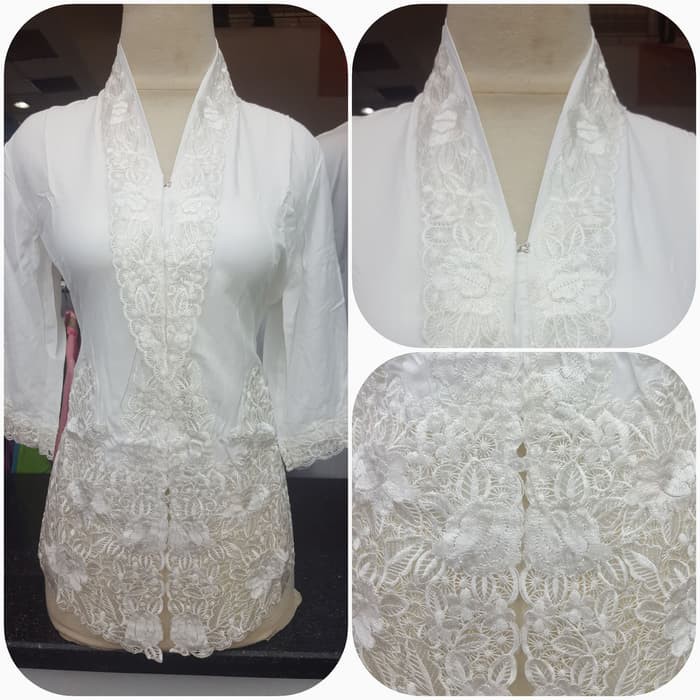 kebaya encim modern putih polos - Putih, S