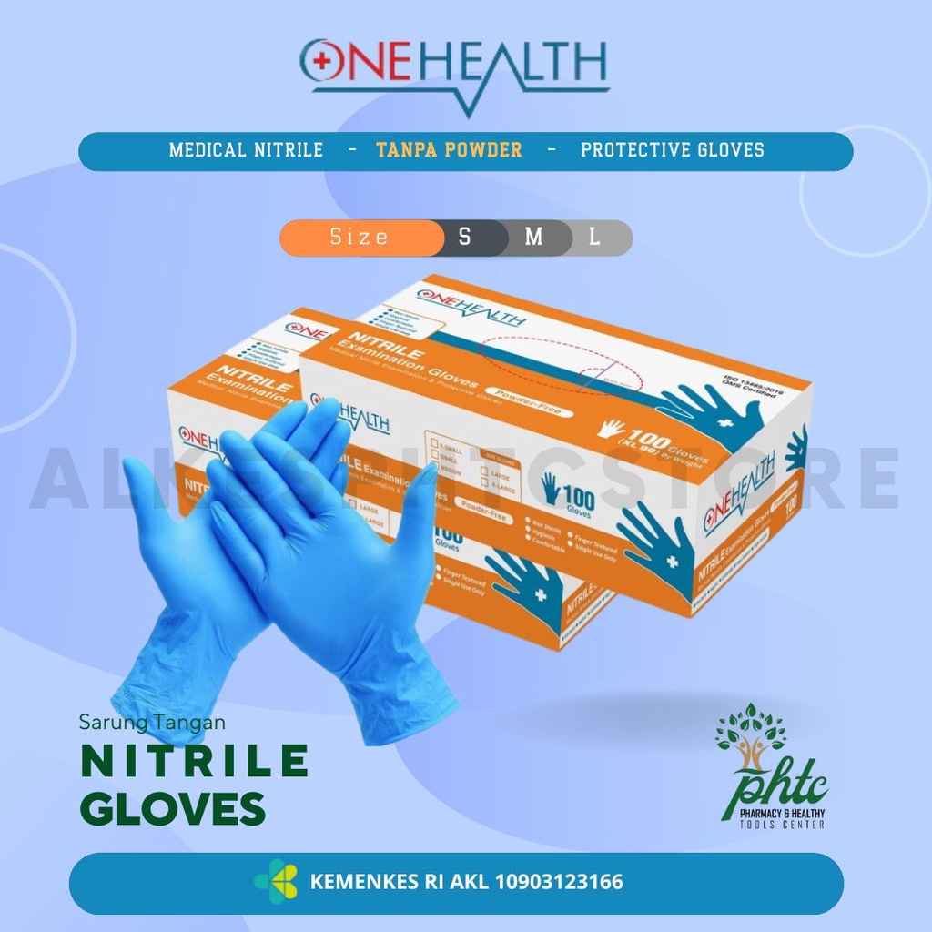 ONEHEALTH Sarung Tangan Nitrile l HandScoon Nitril l Hand Gloves Tanpa Powder - Biru