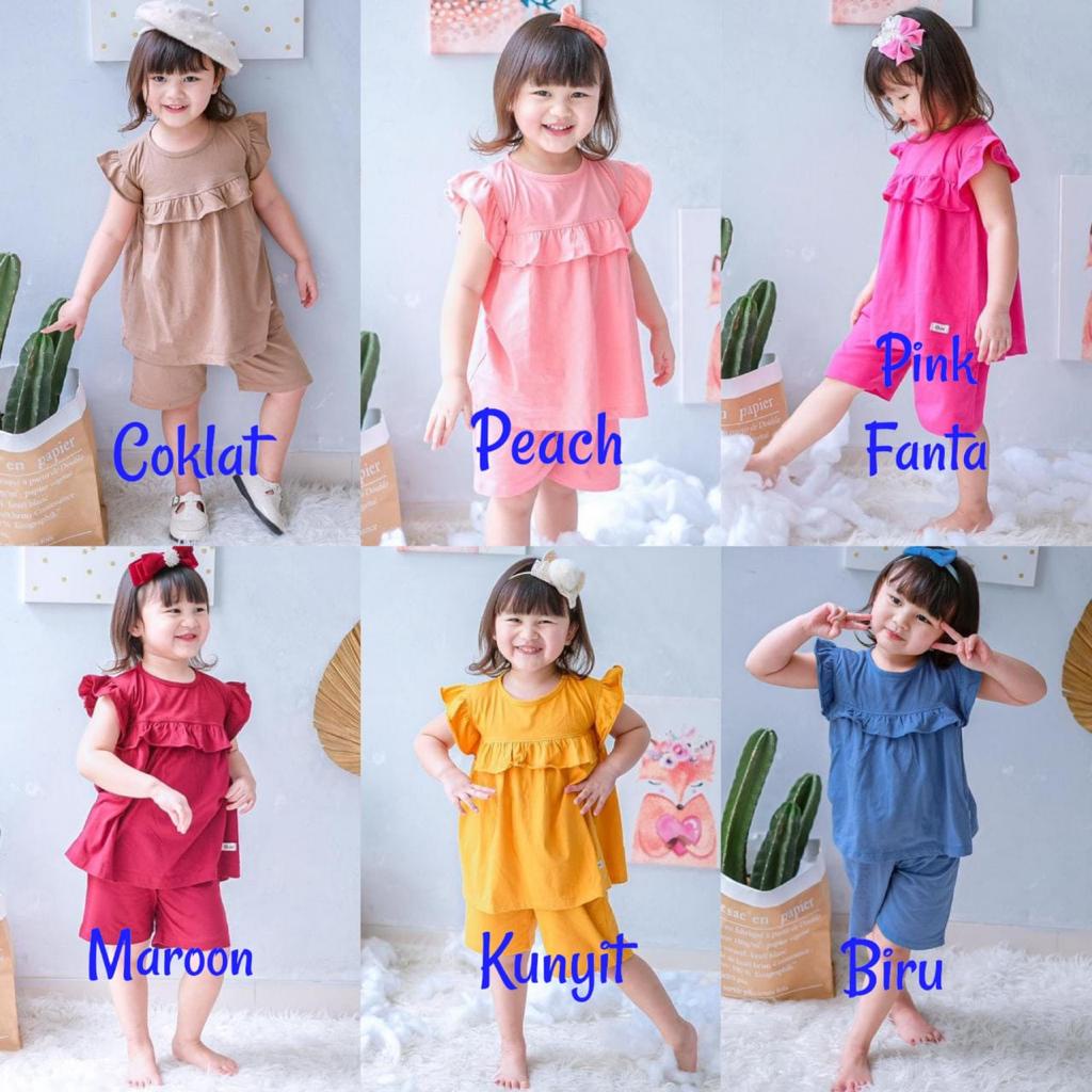 Setelan Anak Kaos Smilee Pompom Size 1-5Tahun / Setelan anak perempuan lucu CBKS S23