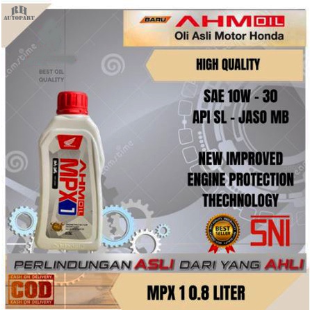 OLI MPX 1 LITER OLI MESIN MPX 1 800ML 10 W-30 SL JASO MA ORIGINAL, OLI MOTOR BEBEK SPORT HONDA AHM OLI MPX1 1 LITER OLI MPX1 800 ML