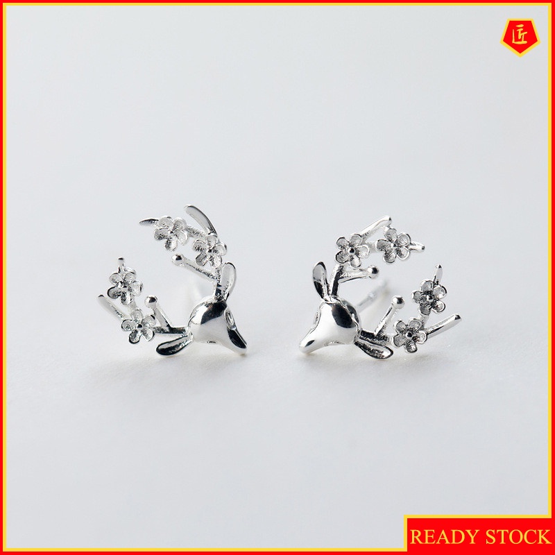 [Ready Stock]925 Silver Elk Flower Stud Earrings Fairy