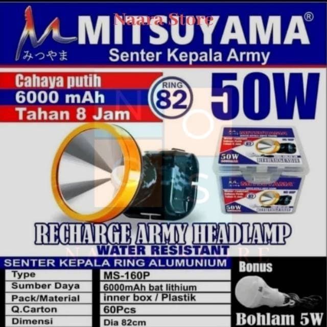 Senter Kepala Mitsuyama MS-160P 50 watt bonus Bohlam USB 5 Watt