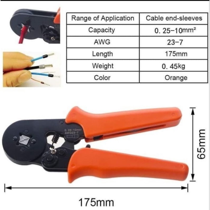 Ferrules Crimping Tools Tang Skun Ferrules 0.25-6mm2 HSC8 6-4 AWG23-10