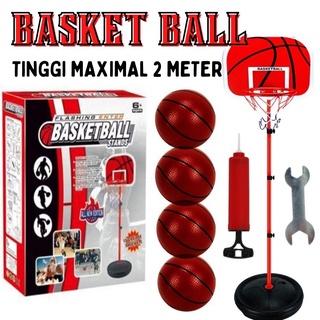 [4 BOLA] 2 Meter Ring Basket Papan Mainan Anak Tiang Bola Olahraga Besi Portable 4 bola