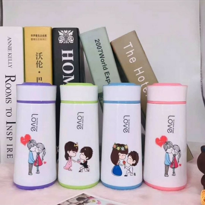 Botol Minum Kaca Motif Pura Love / Botol minum motif kartun