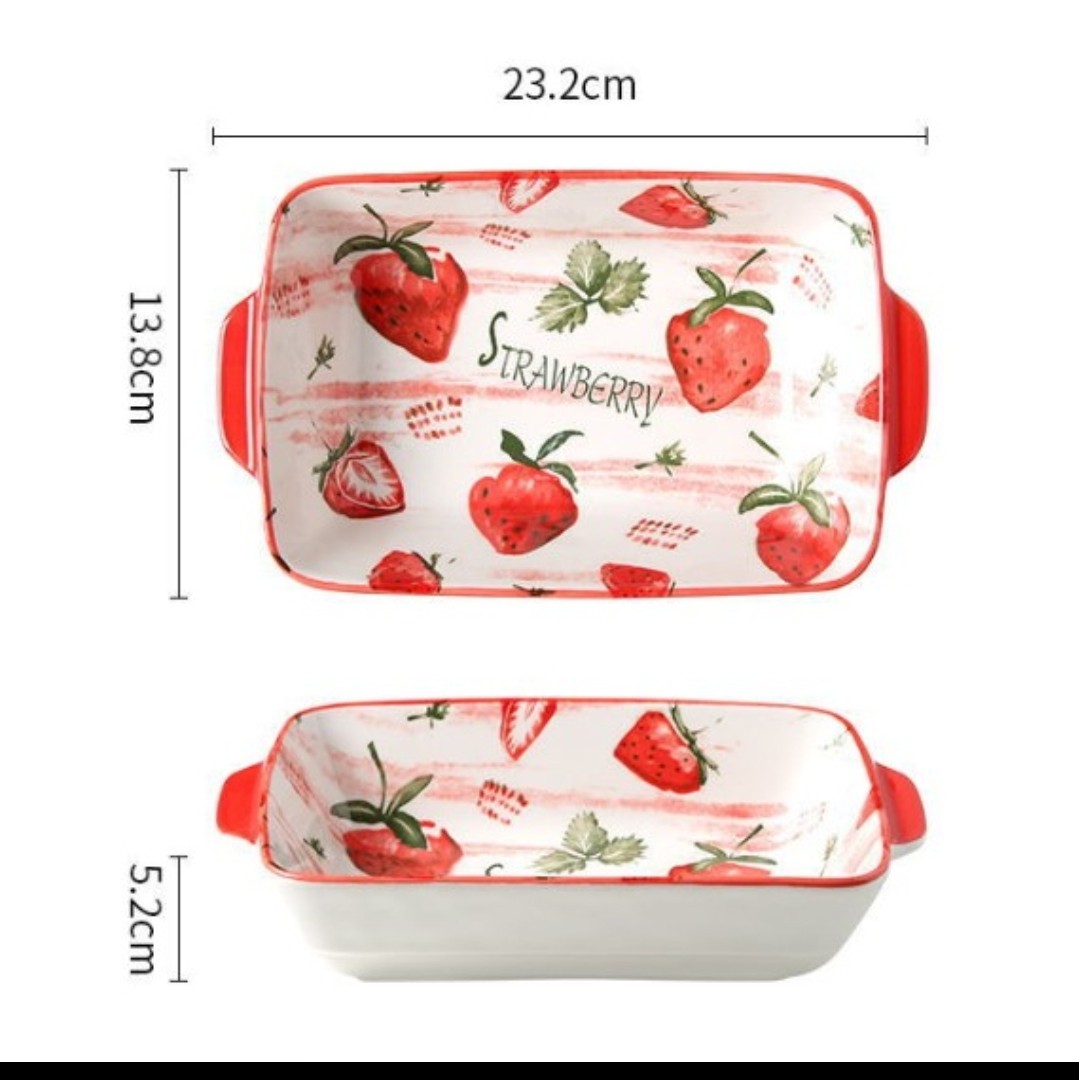 Binaural Keramik Persegi Panjang Wadah Saji Motif Cantik