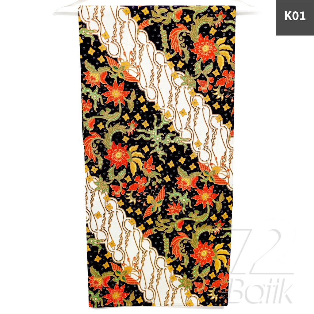 KAIN BATIK PREMIUM Bahan Katun Motif Kembang Parang Warna Hitam Putih Merah 721869 Cap 72 Jarik Jarit Samping Kebat Panjang Batik Katun Modern Premium Bahan Seragam Batik Pernikahan Kantor Keluarga Murah Kamen Jadi Batik Bali Lembaran