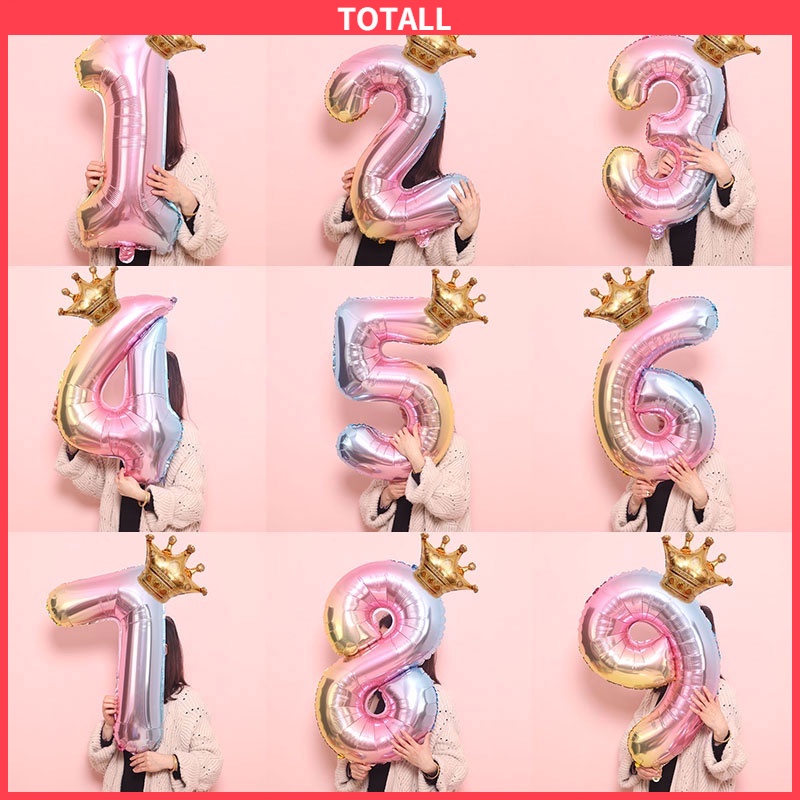 [✅READY STOCK] 32 Inch Aluminium Foil Gradien Nomor Balon Mahkota Balon Ulang Tahun Dekorasi Pesta Pernikahan  Penjualan Panas Mode