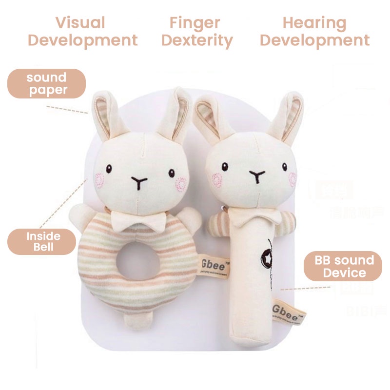 SOOKA Boneka 2 Pcs Rattle Stick Karakter Dengan Busa Dalam Organic Cotton / Rattles Mainan Bayi Bunyi Menangkan  SK-GGA1061