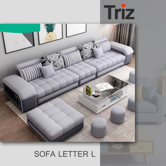 sofa minimalis l 5 seater furniture minimalis bonus meja minimalis [Triz Furniture]