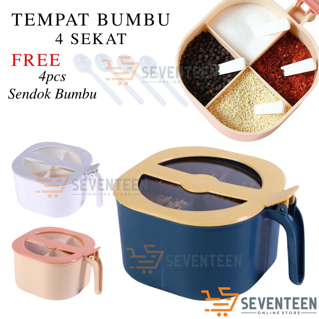 TEMPAT BUMBU SET SENDOK 4IN1 KOTAK PENYIMPANAN GARAM GULA MERICA DAPUR SEASONING BOX MULTIFUNGSI