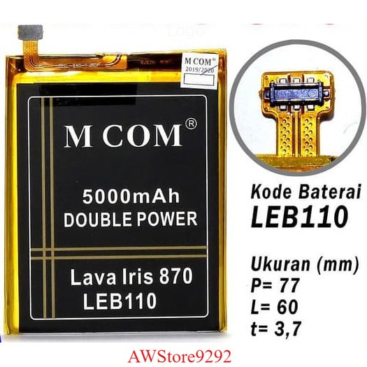 Mcom Battery Batre Baterai Double Power Mcom Lava Iris 870 4G LEB110