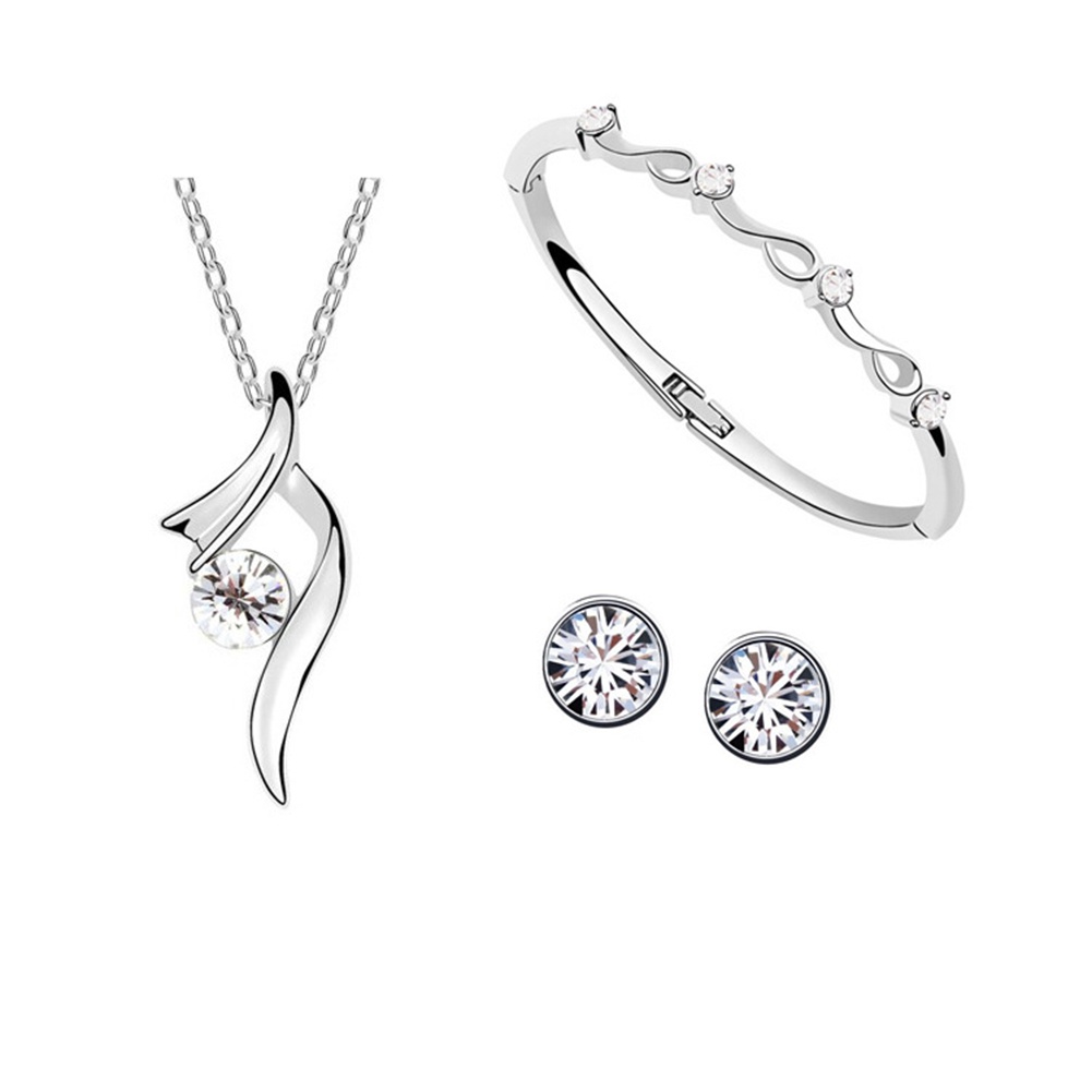 Hu Hu Hu Hu Hu Alat Bantu Pasang Kacamata♡ Set Perhiasan Kalung Anting Gelang Berlian Imitasi Lapis Silver Untuk Pengantin