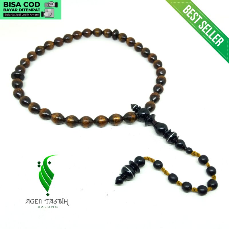 Tasbih Yuser Akar Bahar Tali Arus Asli Motif Oval 33 Butir