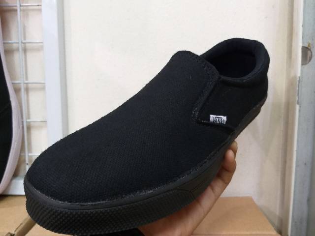 Sepatu Vans Slip On Slop Fullblack Tanpa Box Hitam Polos Sekolah Kerja Formal Traning Ospek Murah