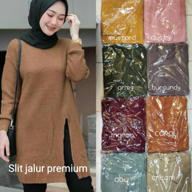 Sweater Tunik Slit Rajut Belah Pinggir / Samping