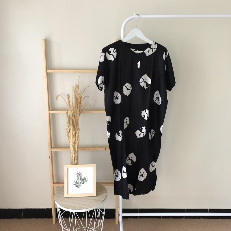 hirafa - Daster Shibori Tie Dye / Daster Pendek Baju Tidur Santai Motif Jumputan-Hitam