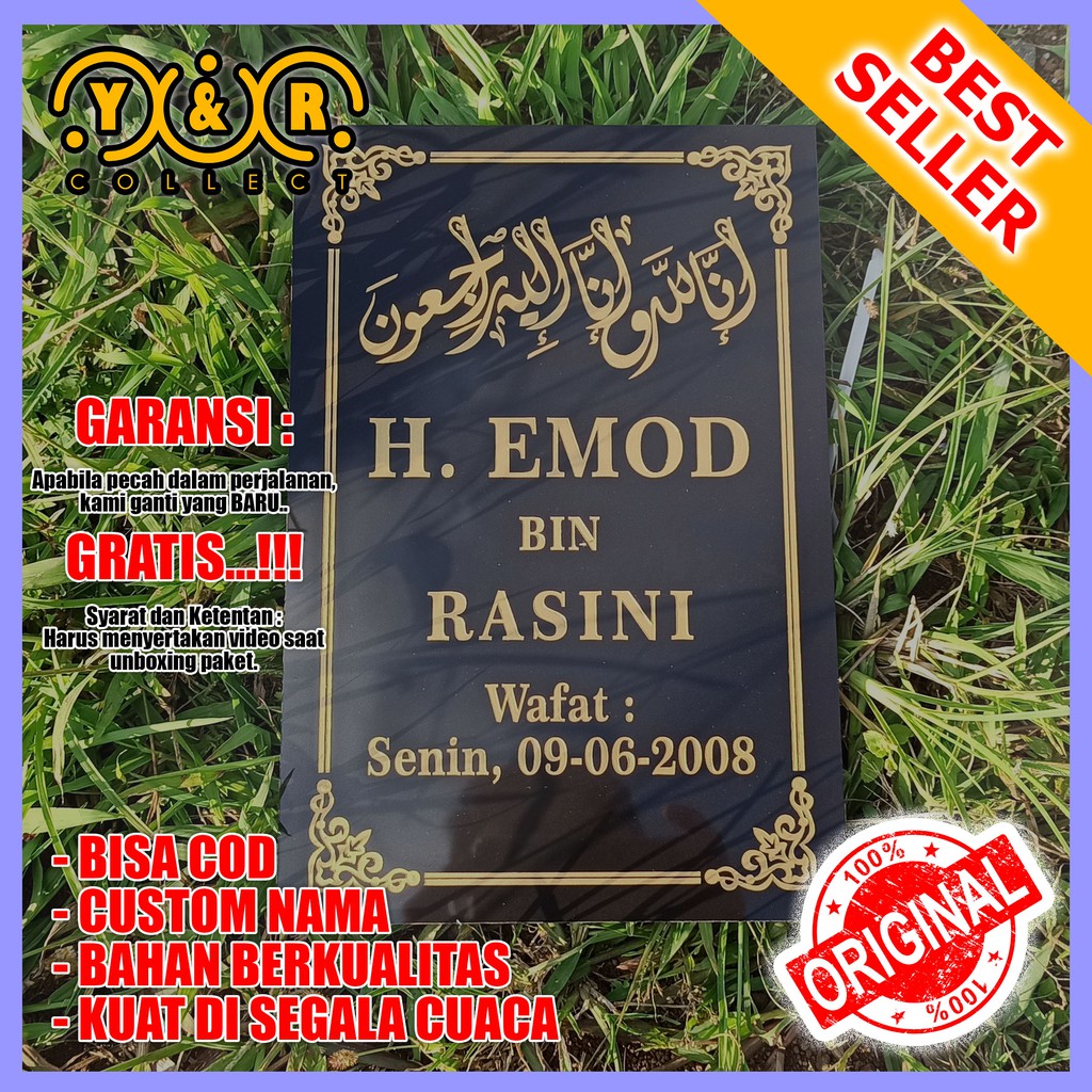 Prasasti Batu Nisan Untuk Makam Motif Kaligrafi Berdiri Bahan Granit Berkualitas Pakai Packing Tebal