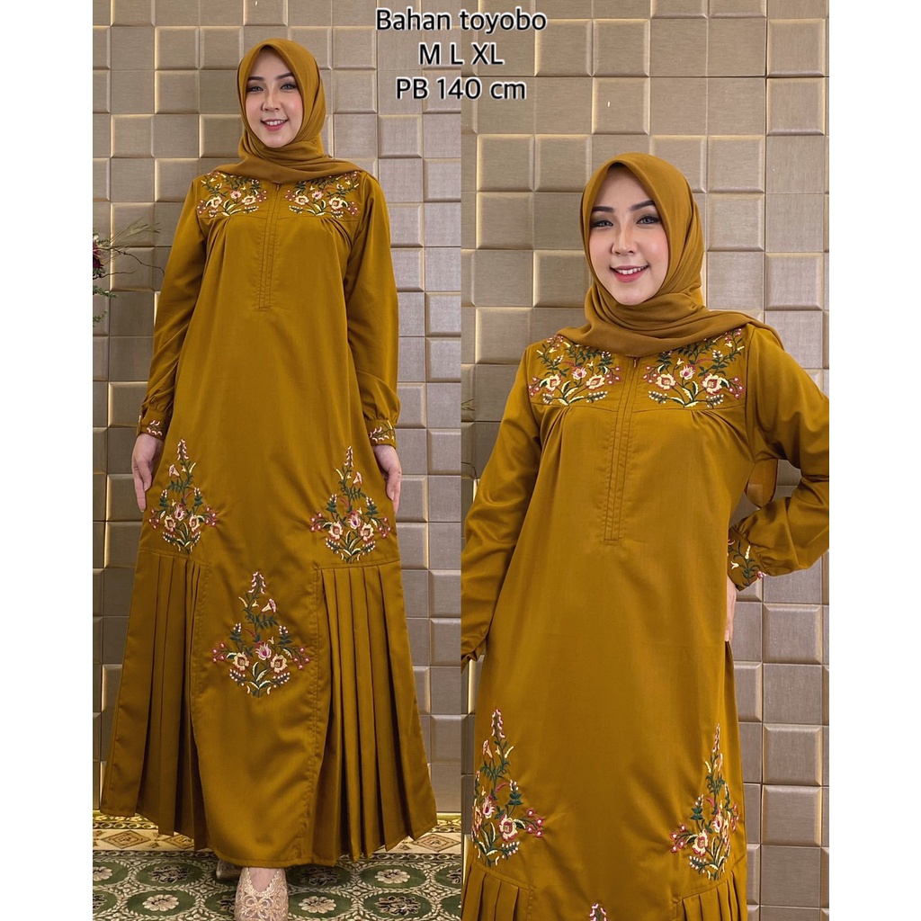 Gamis Toyobo Bordir ~ Gamis toyobo terbaru 2021 ~ Baju Gamis Wanita Dewasa Bahan Toyobo PREMIUM ~ CO