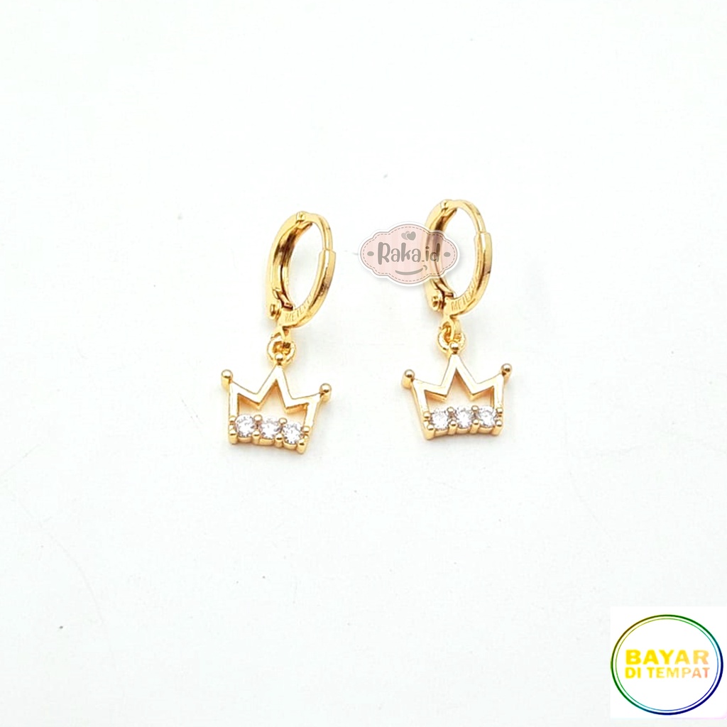 Anting Clip / Klip Bulat Motif Mahkota Ring Perhiasan Aksesoris Wanita 1052