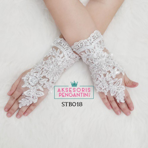 [BISA COD] SARUNG TANGAN PUTIH BROKAT AKSESORIS PENGANTIN LACE WEDDING GLOVES STB018