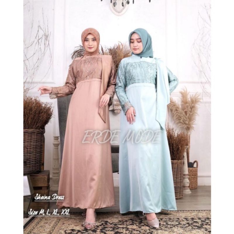 Dress Sheina Bahan Kain Roberto Cavali Mix Tulle  / Gamis Pesta / Dress Muslim / Gamis Brukat / Gami