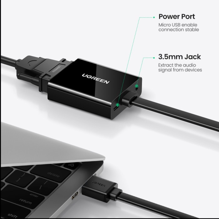 UGREEN HDMI To VGA + 3.5mm Audio With Power Port Converter - MM103