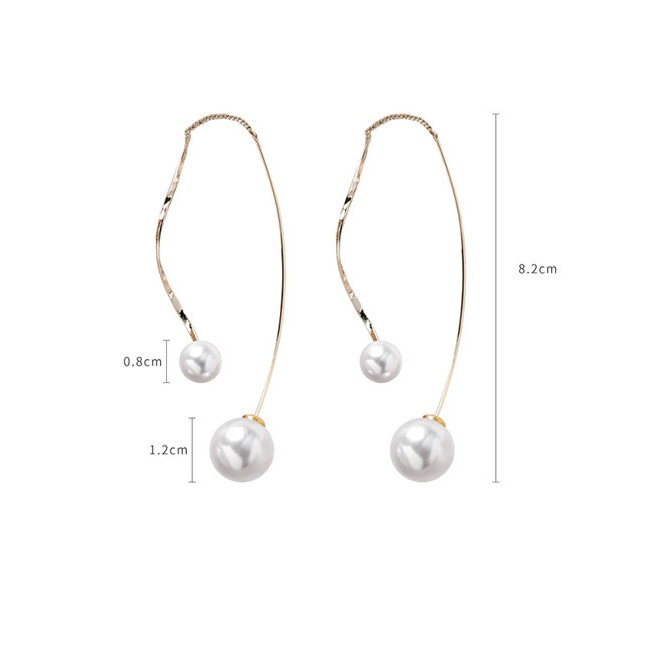 LRC Anting Tusuk Fashion Gold Wavy Curve Fringed Artificial pearl Earrings D35280