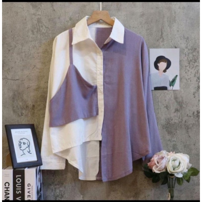 GSC - Atasan Blouse Kemeja Samara Basic Casual Combinasi / Kemeja Wanita Combi 2warna / Lucky blouse