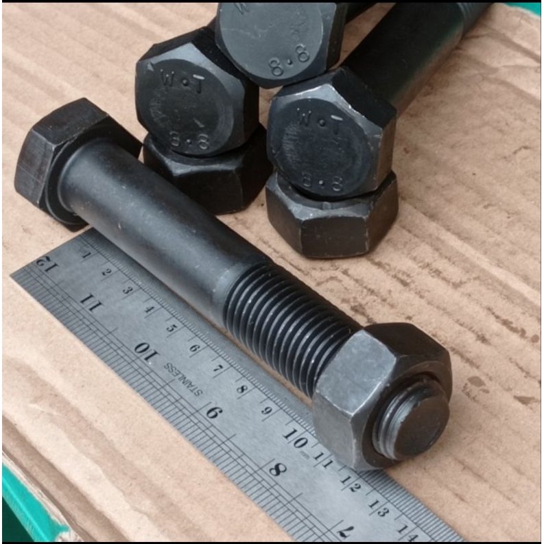 BAUT MUR M22 X 130 PANJANG 13CM KUNCI 32 HF / BAUT MUR BAJA 8.8 HTB