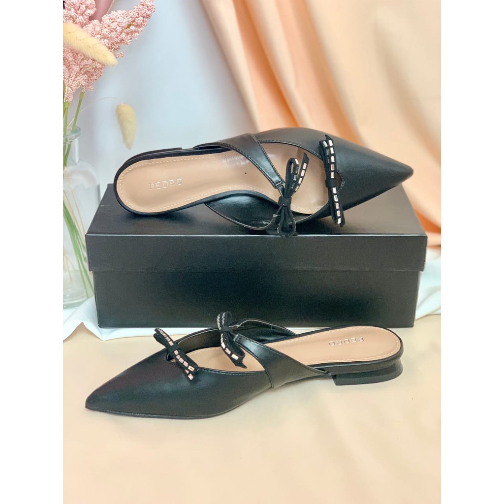 [7.7 Boombastis Sale⚡] - SEPATU WANITA PS080 LEATHER FLAT MULES PREMIUM IMPORT