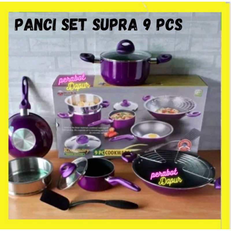 Panci Set Supra Rosemary 9 Pcs Panci Wajan Serbaguna Teflon Anti Lengket