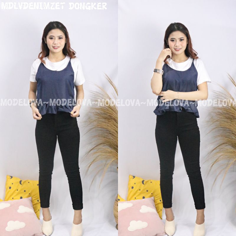 MDLV ~ DENIM ZET ATASAN ROMPI VEST WANITA OUTER DENIM FASHION WANITA