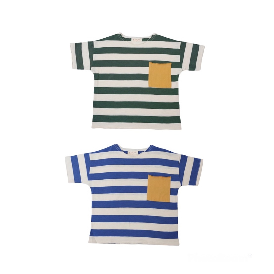 Soleram STRIPY Pocket Tee - Atasan Anak Cewe Cowo Kaos Lengan Pendek Garis Garis Stripe