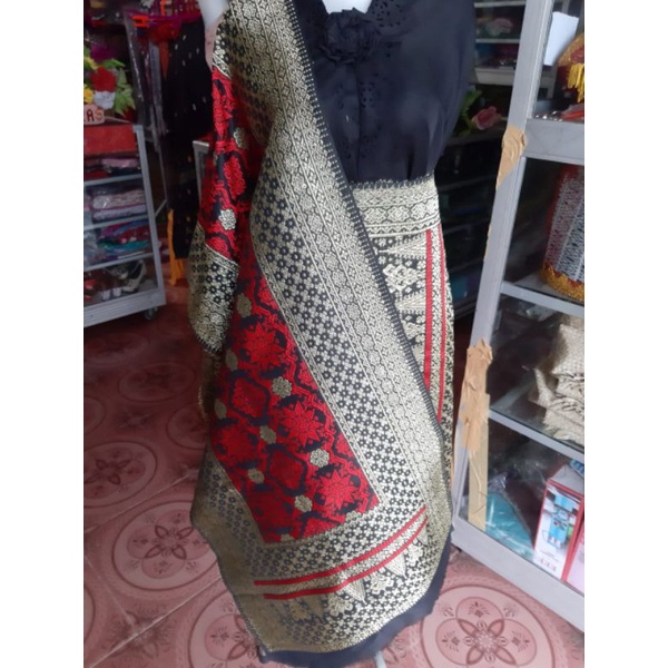 KAIN TENUN SONGKET PENGANTIN BATAK WARNA MERAH TENUN PALEMBANG TENUN TANGAN ASLI