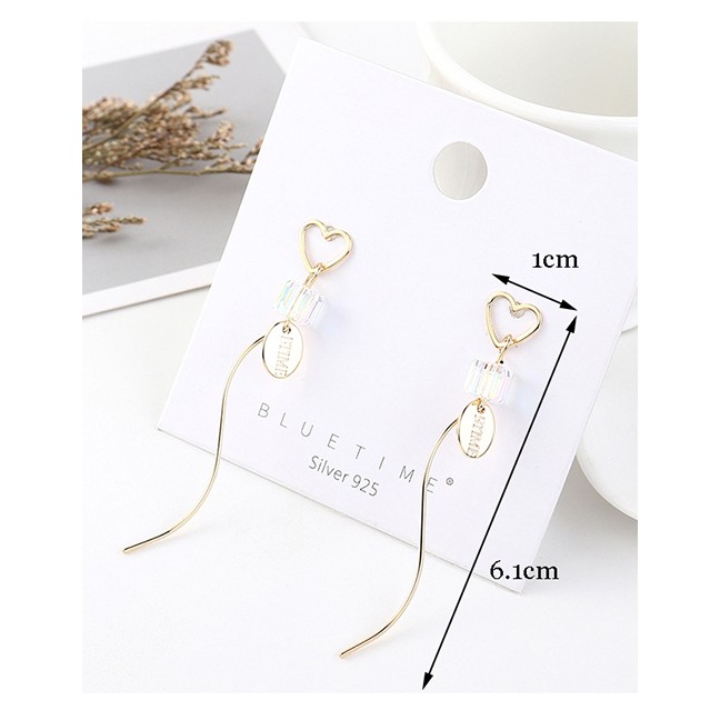 LRC Anting Tusuk Fashion Golden Real Gold-plated Fringed Careful Crystal Glass S925 Silver Pin Earri