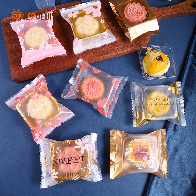 100pcs / Set Kantong Plastik Kemasan Makanan / Kue Bulan / Pastry Transparan